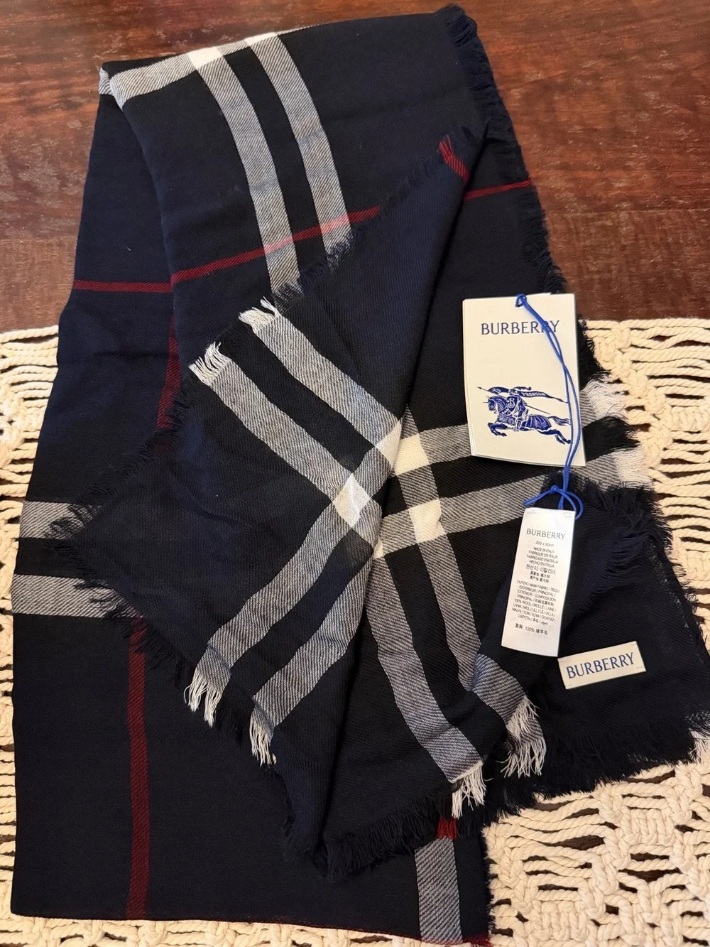 Burberry Men’s Giant Check Lightweight Wool Scarf in Ink - 78”x 35” - NWT
